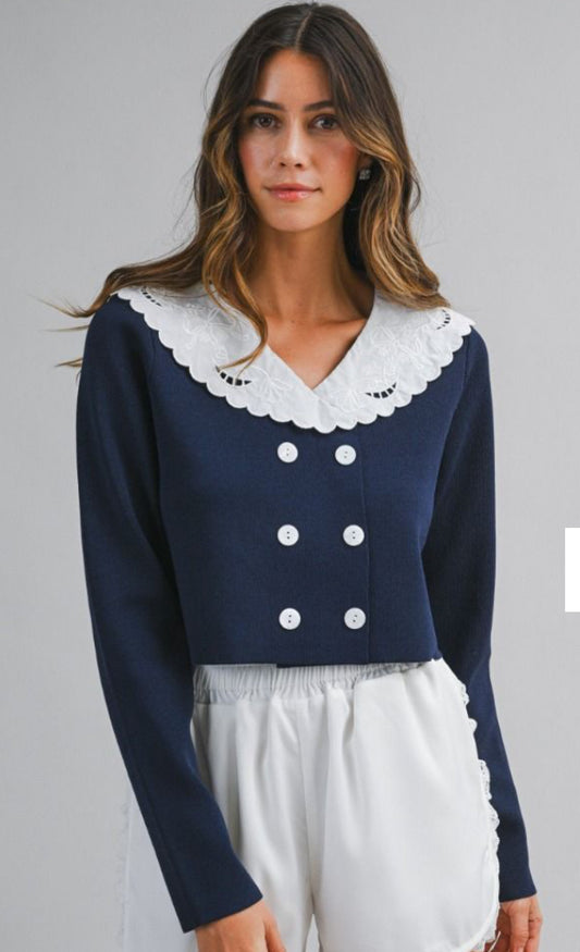 Navy Collared Cardigan