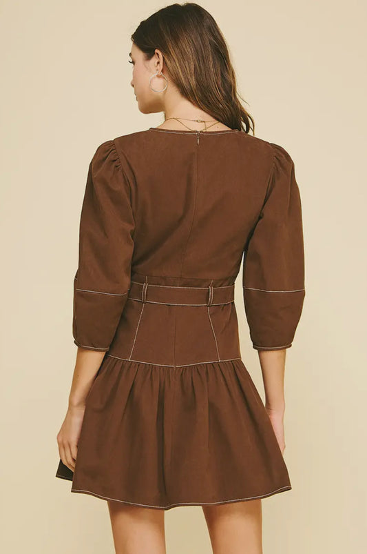 Brown Belted Mini Dress