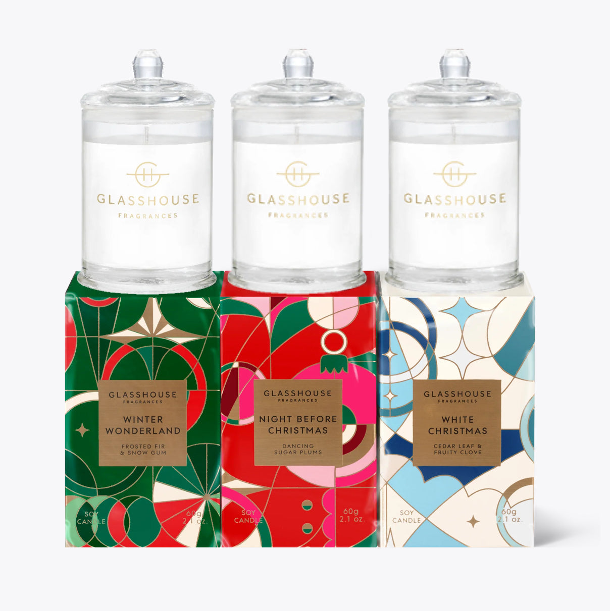 GlassHouse Christmas Trio Candle Set