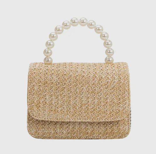 Pearl Top Handle Straw Bag