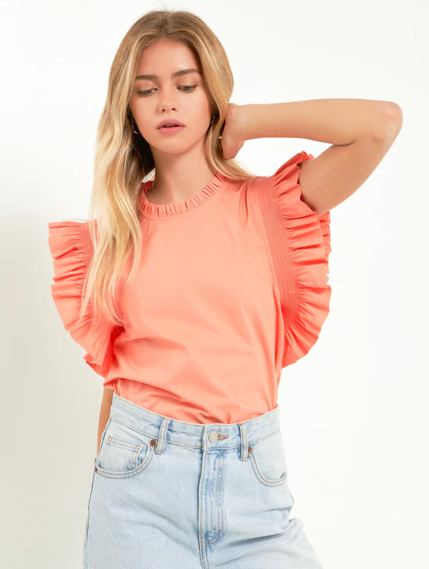 Ruffle Sleeve Poplin Top