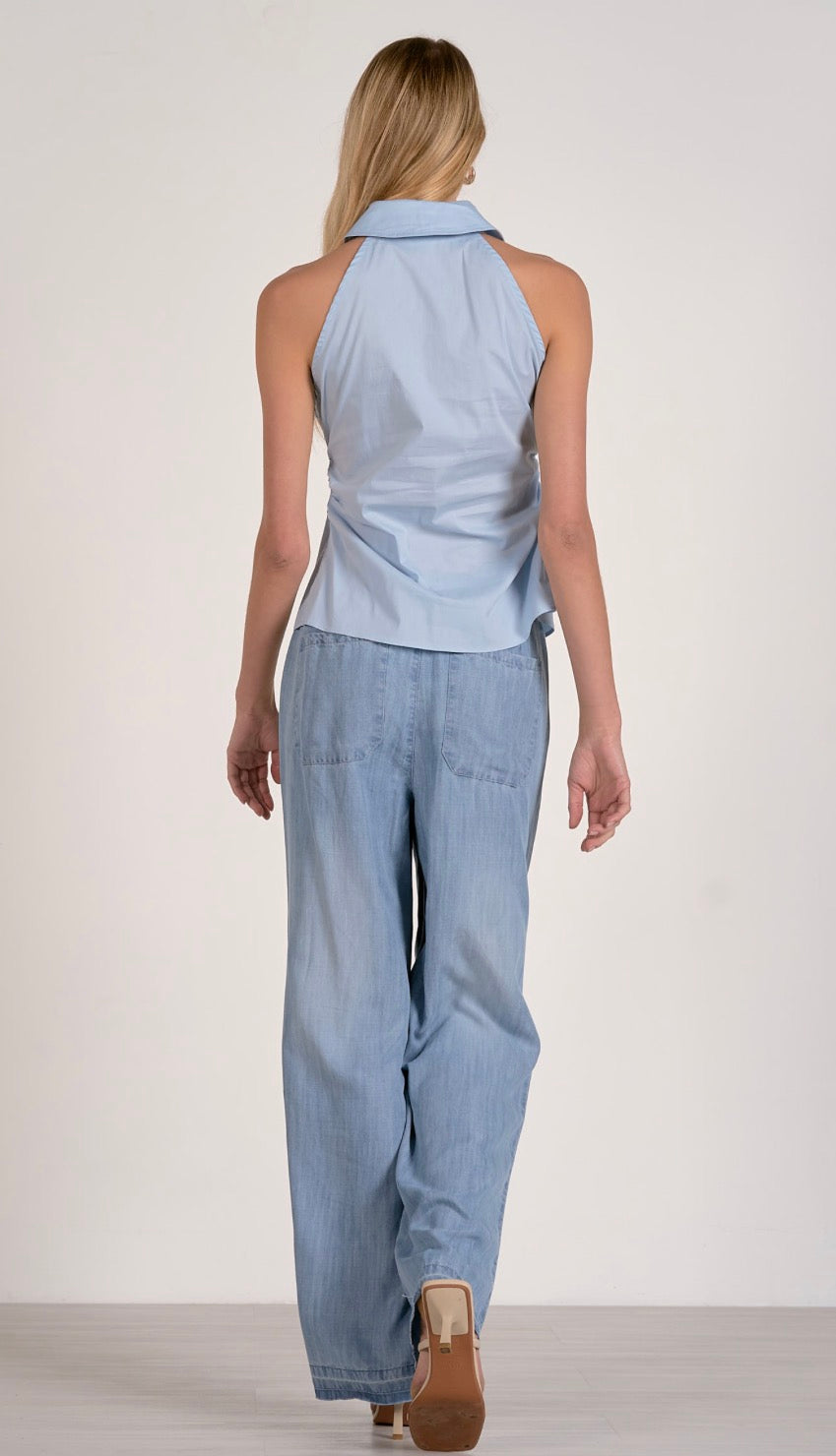 Sleeveless Collared Button Down