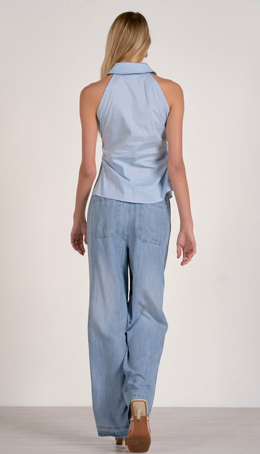 Sleeveless Collared Button Down