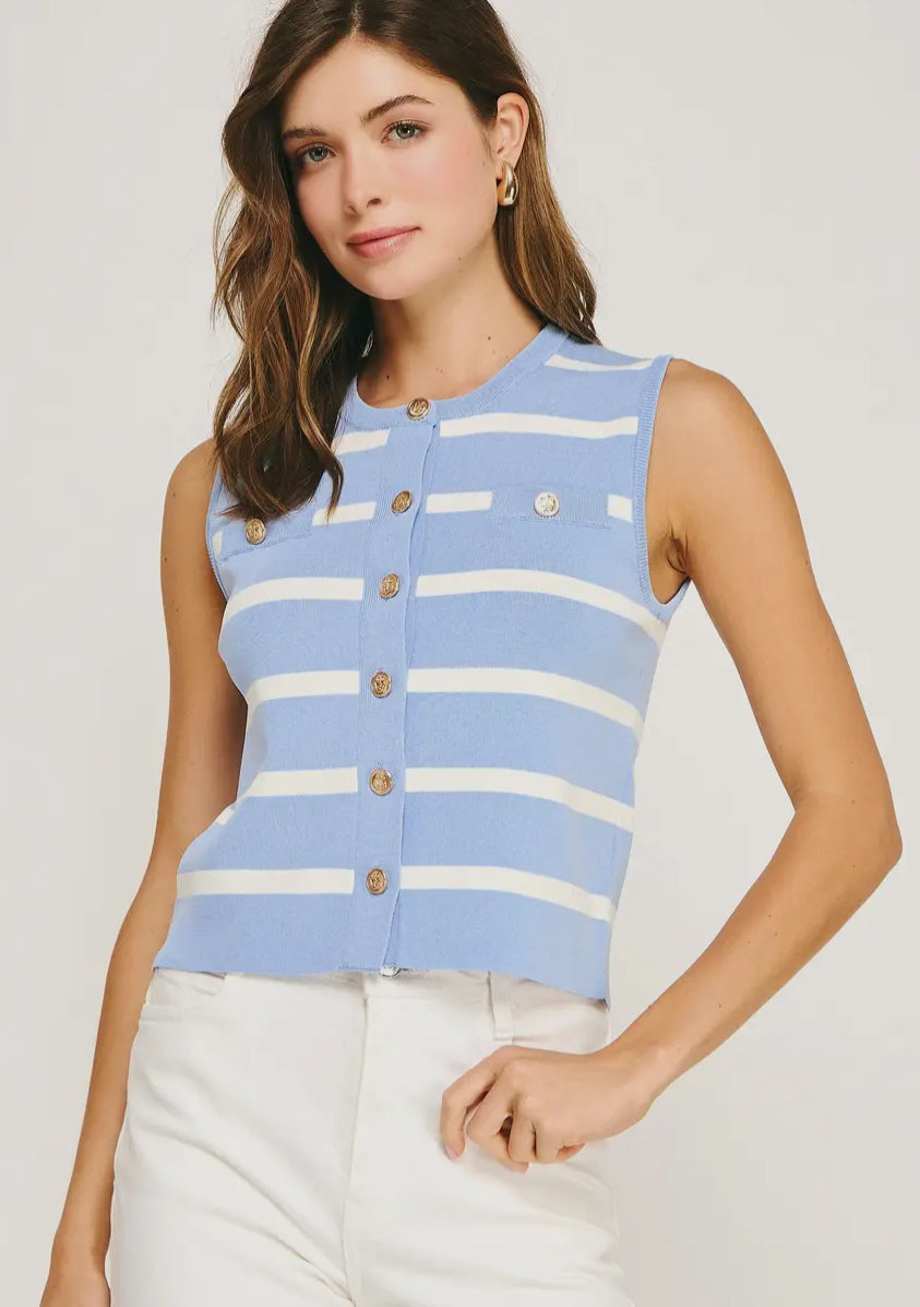 Striped Sleeveless Vest Top Blue