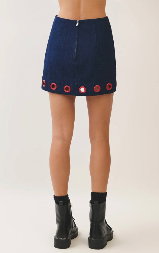 Denim Gromet Mini Skirt