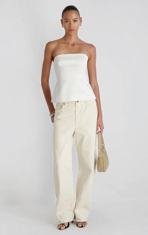 York Satin Flare Strapless Top