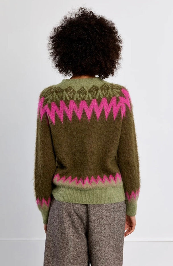 Olive & Pink Fuzzy Sweater