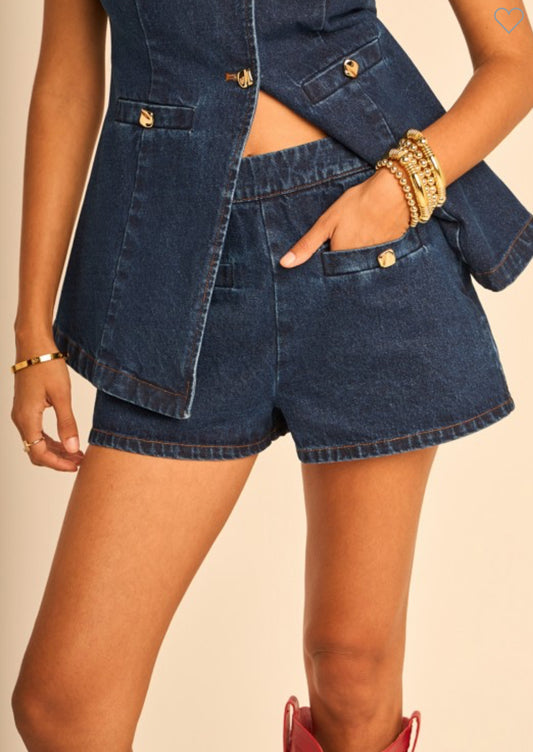 Gold Button Dark Denim Short