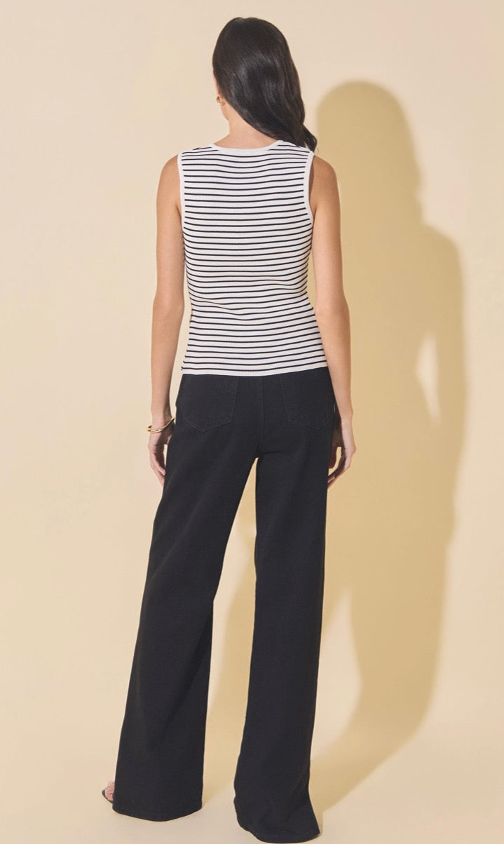 Navy & White Ribbed Tank