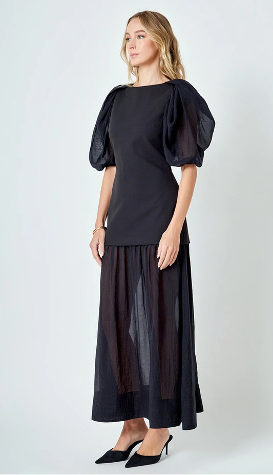 Mixed Media Maxi Dress in Black