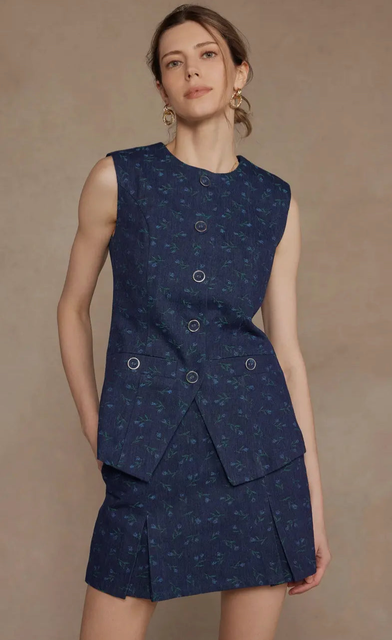 Floral Pleated Skort in Blue Multi