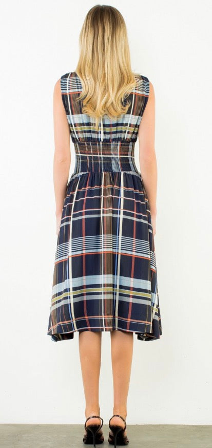Plaid Smocked Waist Midi Dress