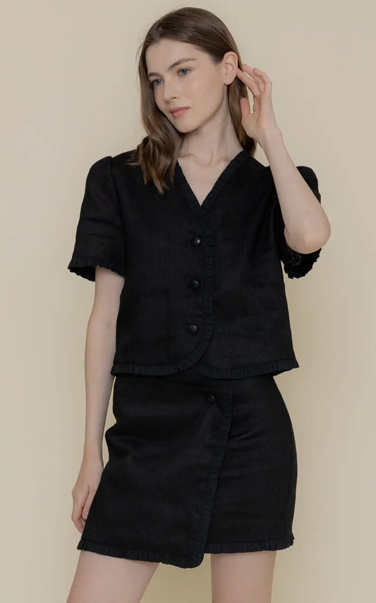 Ruffle Linen Blouse