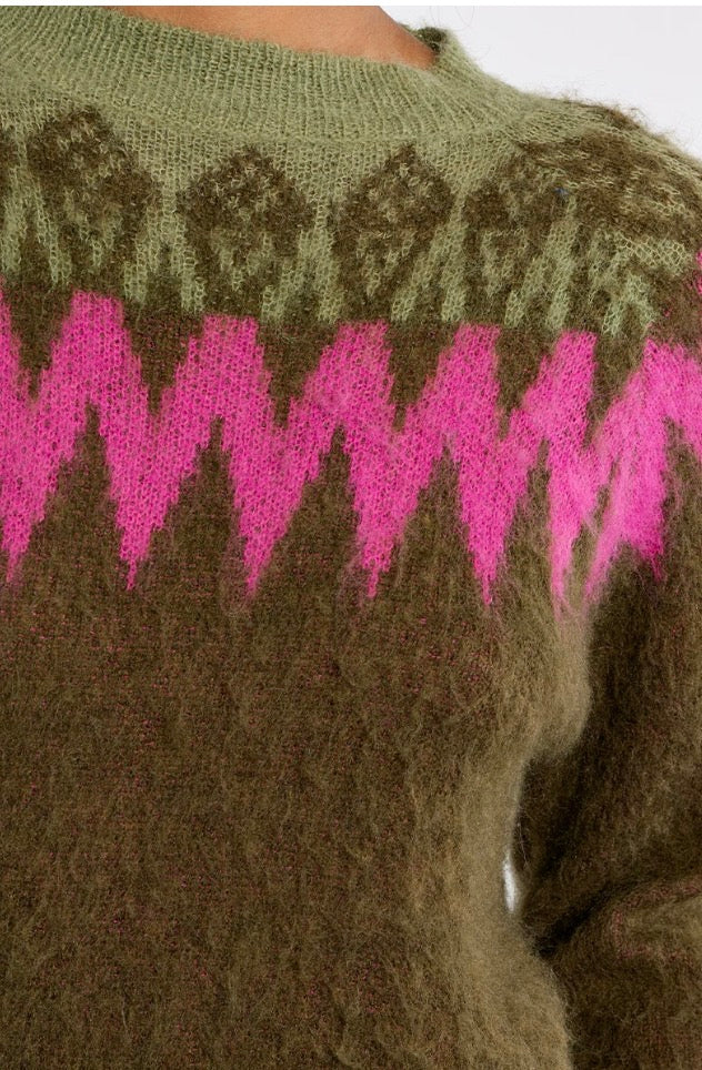 Olive & Pink Fuzzy Sweater
