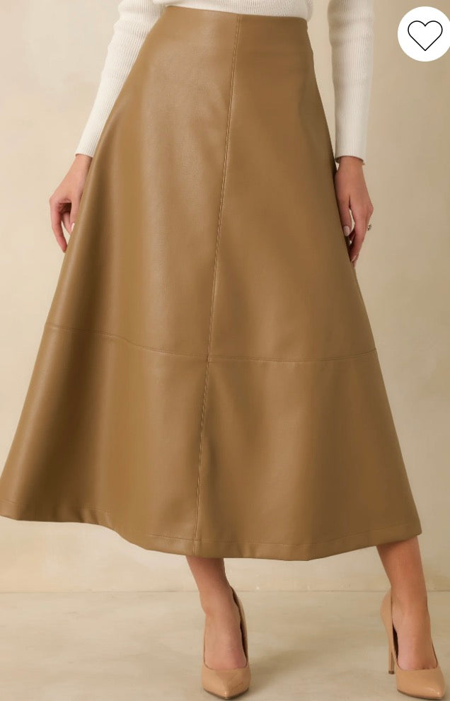 Callahan Vegan Leather Skirt in Caramel