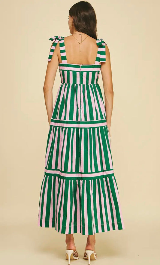 Green & Pink Stripe Maxi