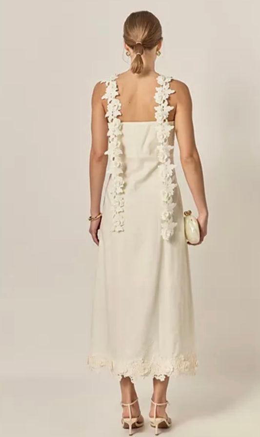 Cream Flower Strap Dress