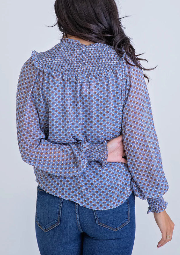 Geometric Smocked Top