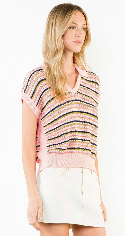 striped sleevelsss sweater top
