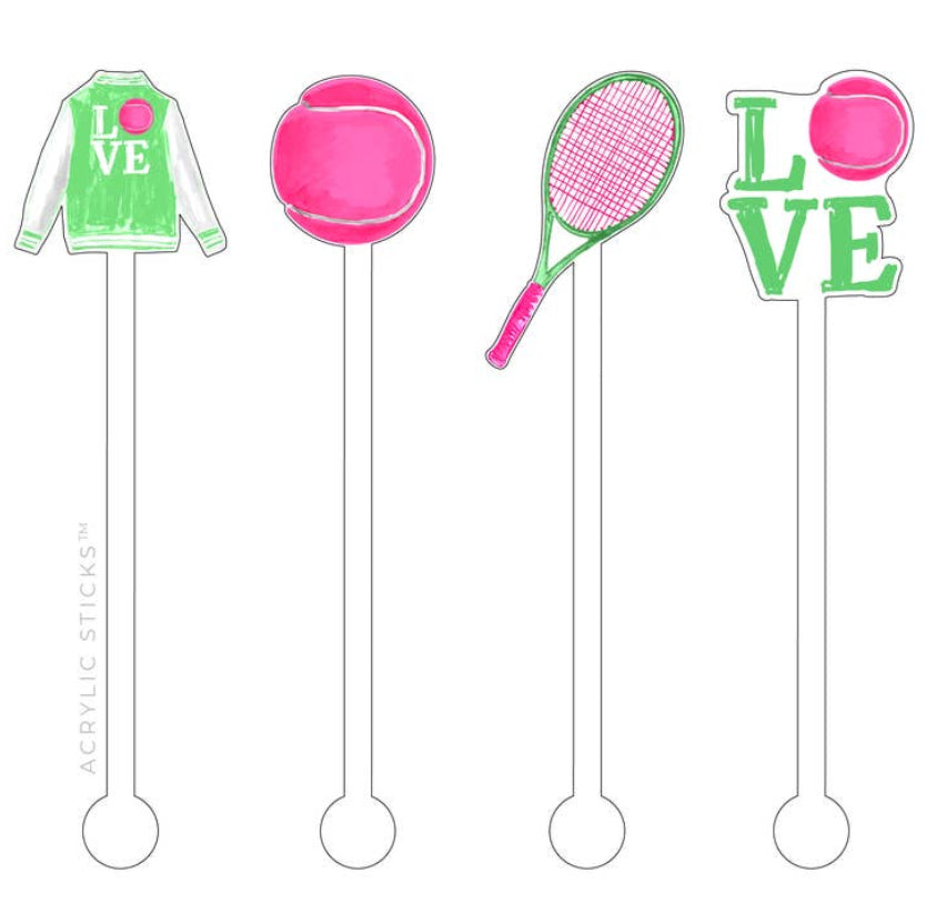 Love Tennis Pink & Green Acrylic Stir Sticks