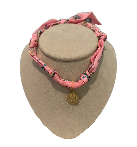 Pink Coin Scarf Necklace