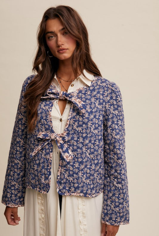 Ditzy Floral Bow Tie Quilted Jacket