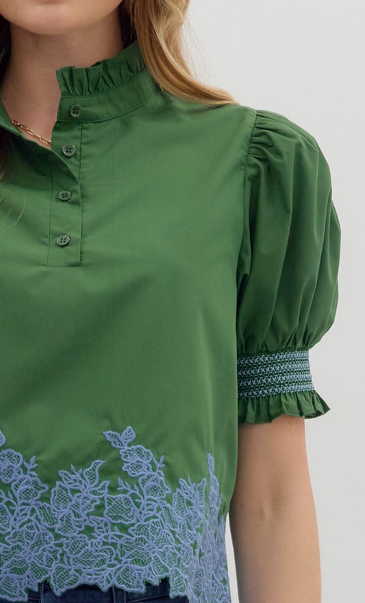 Leaf Green Embroidered Top