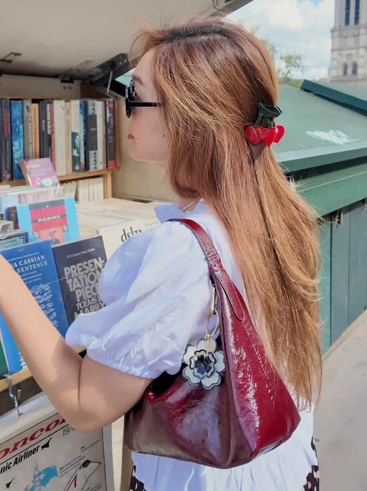 Hand-painted Cherry Heart Claw Clip