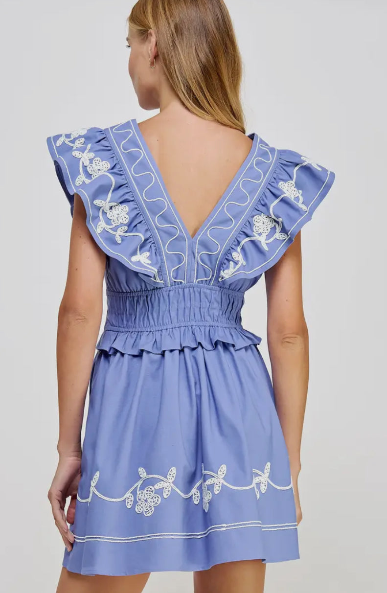 Embroidery Ruffle Mini Dress (Size L)