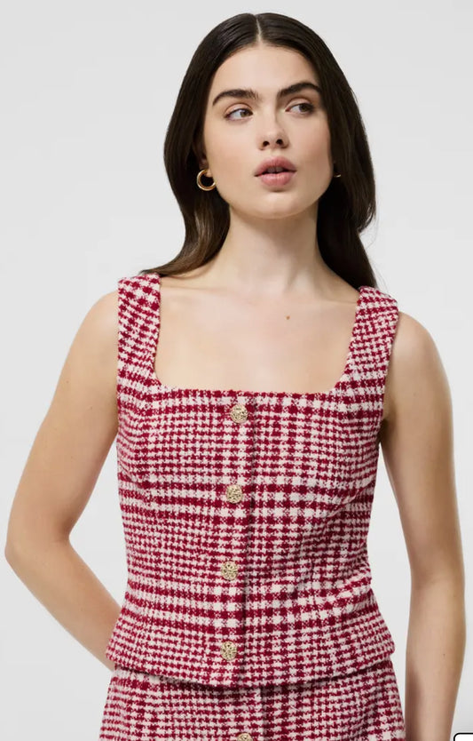 Scarlet Houndstooth Top