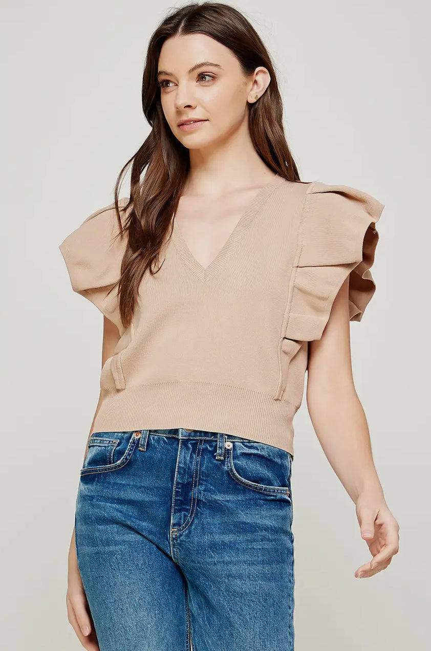 Pleated Knit Top in Camel