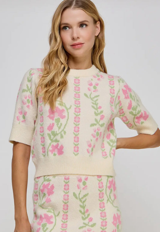 Floral Short Sleeve Sweater