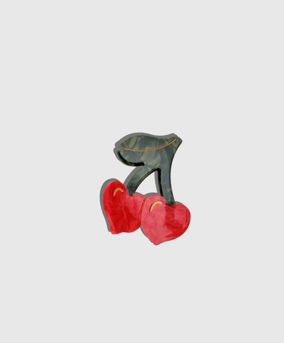 Hand-painted Cherry Heart Claw Clip