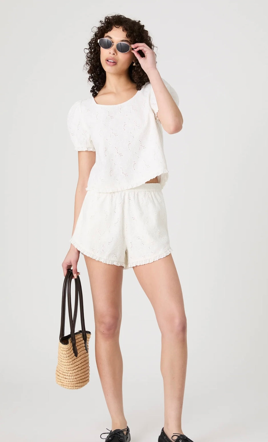 Eyelet Ruffle Hem Shorts