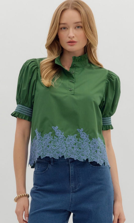 Leaf Green Embroidered Top