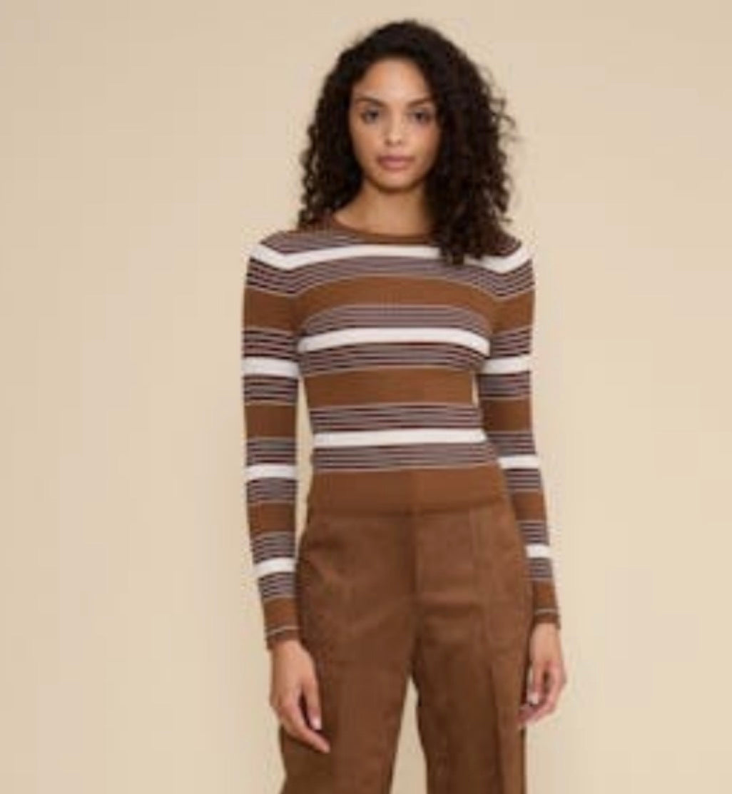 Brown Multi Stripe Ribbed Sweater