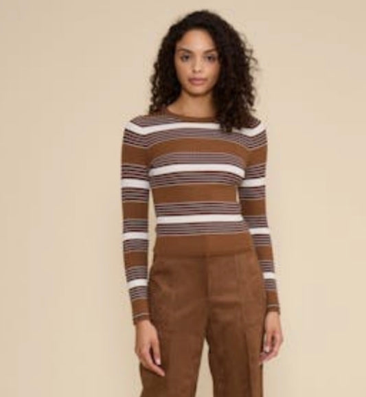 Brown Multi Stripe Ribbed Sweater