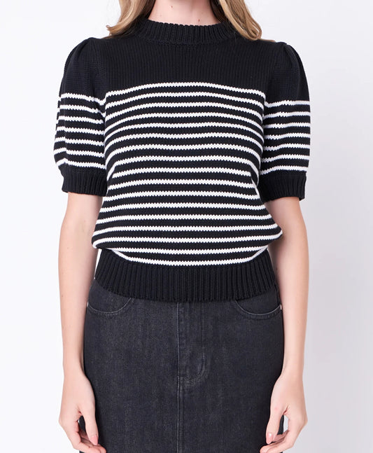 Stripe SS Sweater in Black and White