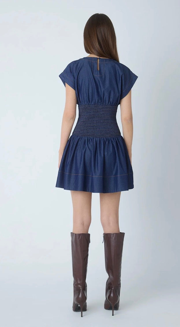 Etta Chambray Denim Smocked Waist Dress
