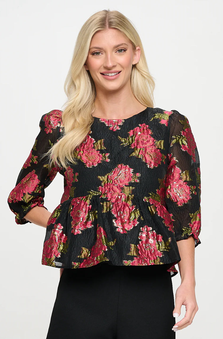 Scarlet Blossom Noir Top