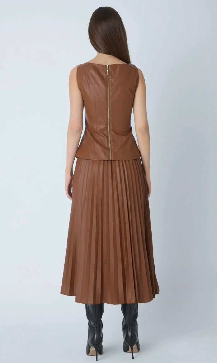 Nia Faux Leather Skirt in Copper