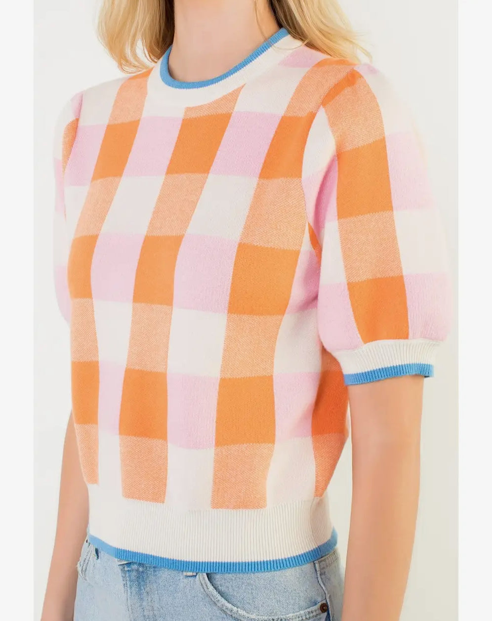 Orange & Pink Gingham Sweater