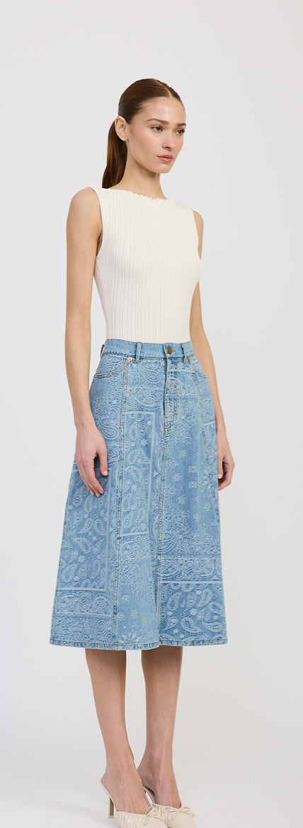 Tarak Denim Midi Skirt in Light Blue