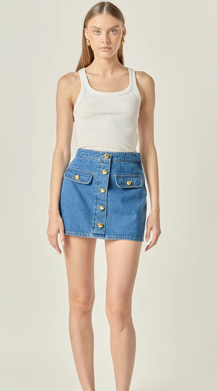 Button Front Denim Skirt