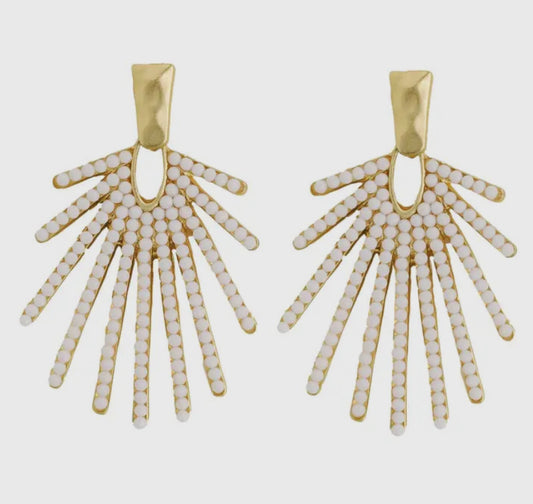 White Sunburst Drop Earrings