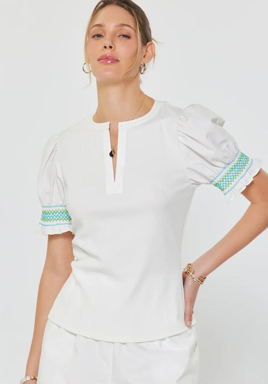 Contrast Puff Sleeve Top-L