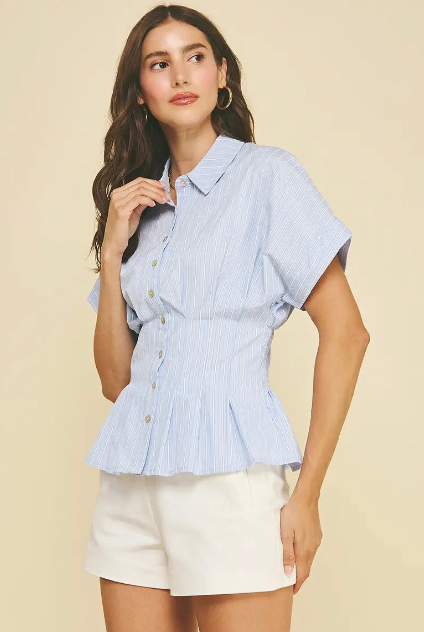 Stripe Button Down Top Waistline Detail