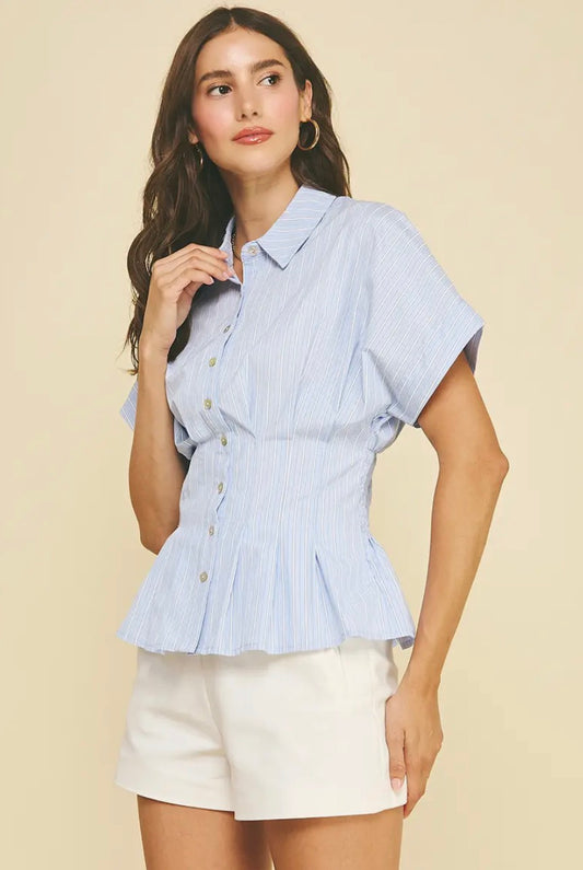 Stripe Button Down Top Waistline Detail