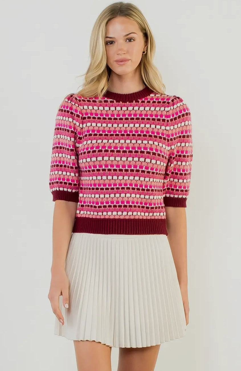 Puff Sleeve Knit Top in Pink