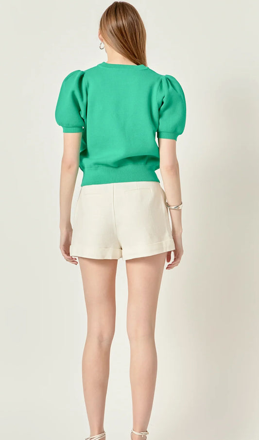 Puff Sleeve Stitch Detail Top-M